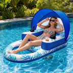 Motorized Pool Float with Canopy, Rechargeable Motorized Floats Lounger for Adults with Dual Motors, Lake Floats Adult Size with Cup Holder for Party